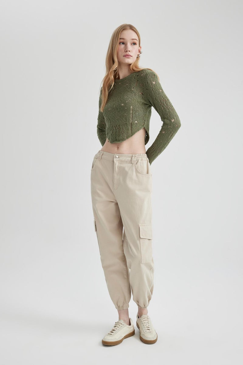 DeFacto Beige Woman Cargo Jogger Gabardine Trousers Casual - Image 3